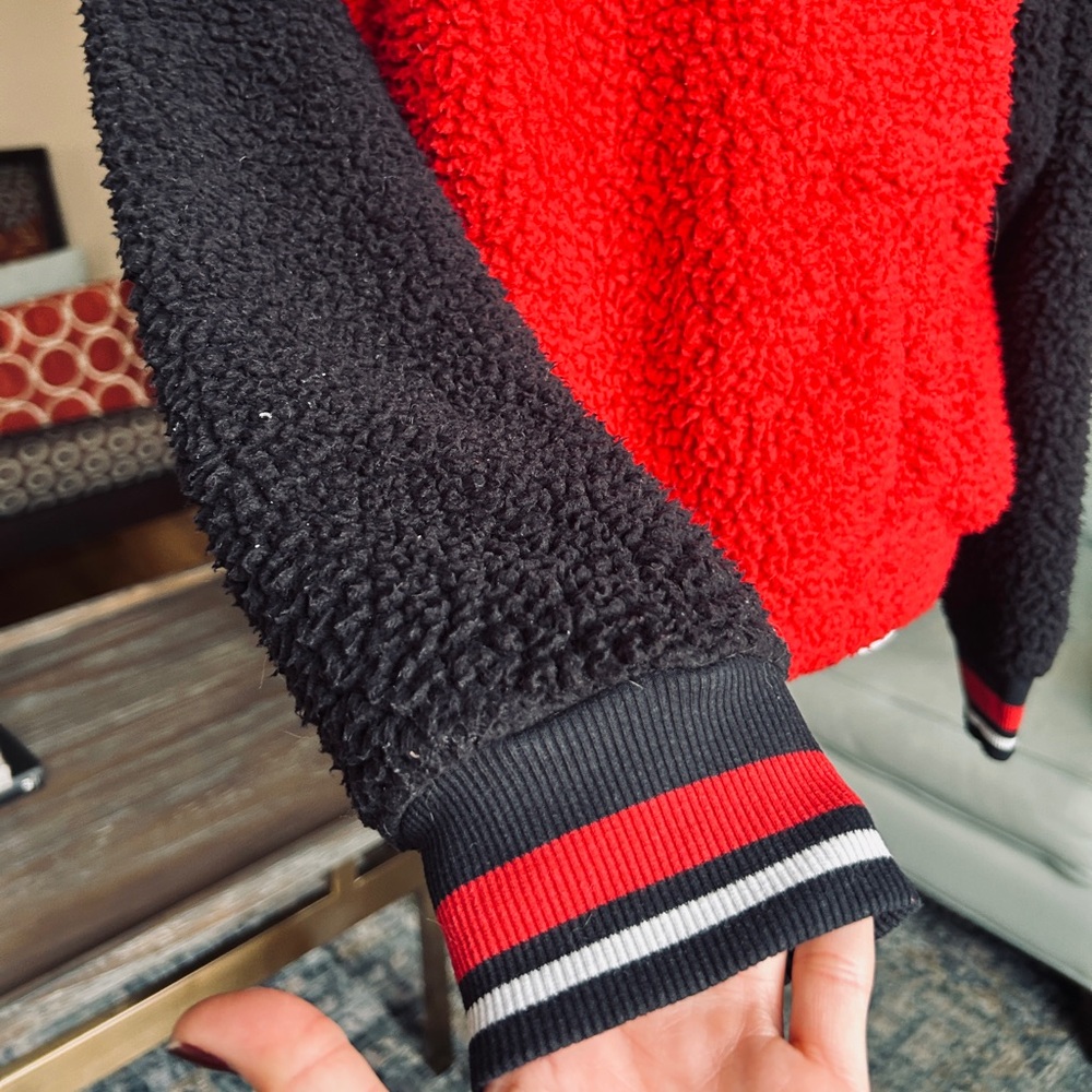 Tommy Hilfiger Sherpa Fleece Quarter Zip Pullover Colorblock Black Red Kids XL - Picture 4 of 12